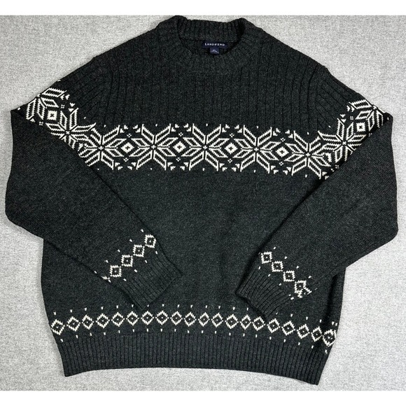 Lands' End Other - Lands End Sweater Mens XL‎ Charcoal Fair Isle Snowflake Wool Blend Ski Winter